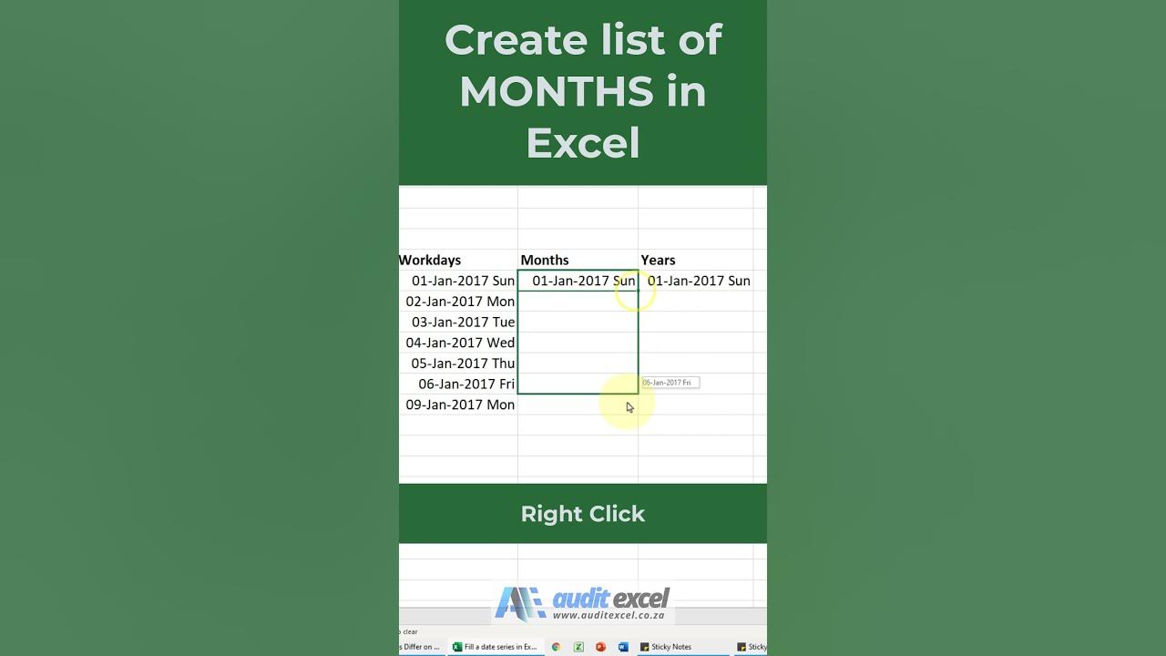 Excel autofill dates by month exceldates youtube