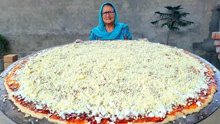 DOUBLE CHEESE PIZZA | GIANT PIZZA | PIZZA RECIPE | BIGGEST PIZZA | BY GRANDMA | VEG VILLAGE FOOD