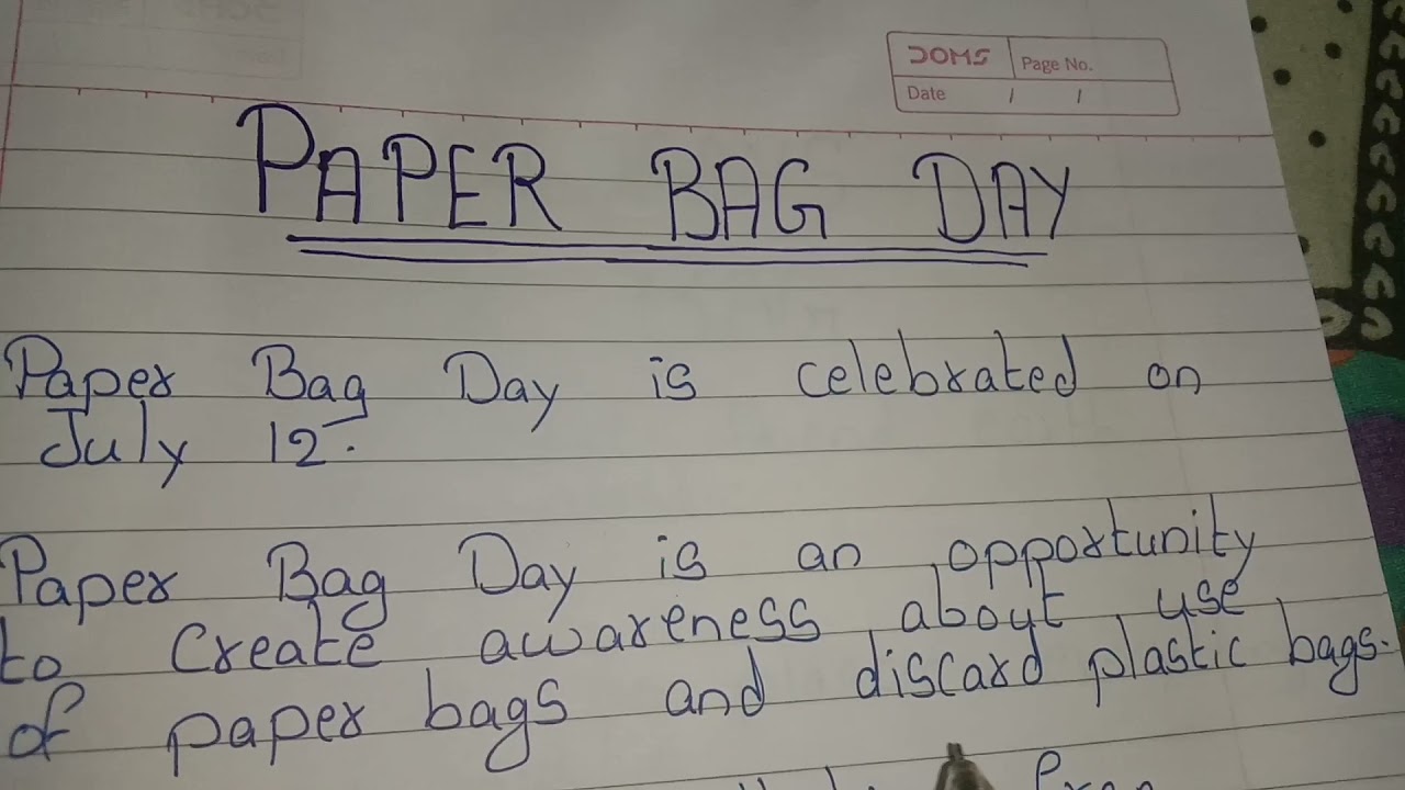 5 lines on Paper Bag Day // esay on paper bag day in english