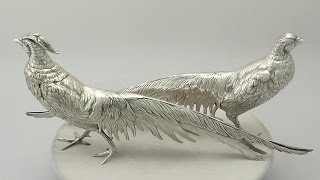 German Sterling Silver Table Pheasants - Vintage Circa 1960 - AC Silver (A6130)