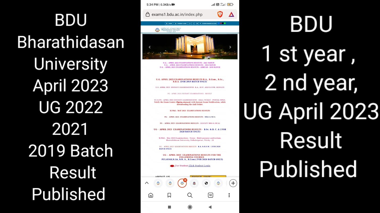 Bdu Bharathidasan University April 2023 2022 2021 2019 Batch Result