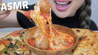 ASMR *Cheesy Baked Meatball Dip with Montreal Special Pizza NO TALKING EATING SOUNDS | N.E