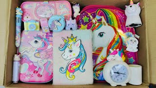 Unboxing Beautiful Unicorn stationery📚 School Bag, Sharpener, Geometry Box, Eraser, Pen, Dairy, etc. screenshot 3