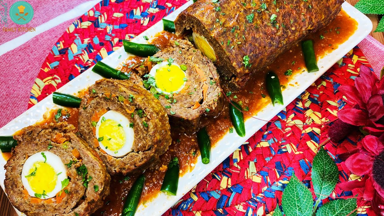 Best Egg Stuffed Meatloaf Recipe in Urdu Hindi by Ahmed's Family Kitchen