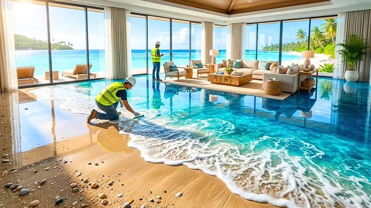 Top 10 Breathtaking Island Beach Epoxy Floors Featuring Real Beach Sand with Foamy Wave Effects