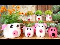 Recycle Plastic Bottles into Cute Pig-Shaped Flower Pots for Small Garden