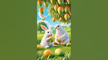 A rabbit and pigeon planting of a mango tree on green field #ai #shorts #pigeon