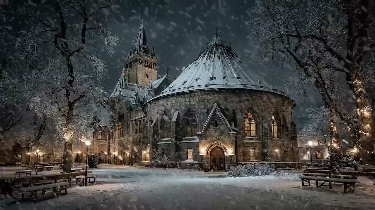 Tranquil Winter Evening Ambience with Snowfall and Gentle Wind Sounds for Deep Sleep and Calm Mind