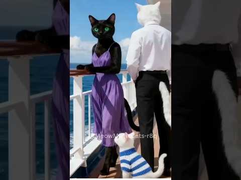 موسيقى ميو ميو بالذكاء الاصطناعي قطة بيضاء وقطة سوداء على متن السفينة