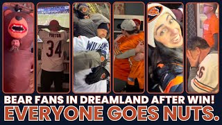 BEARS FANS IN DREAMLAND AFTER PACKER WIN!  EVERYONE GOES NUTS.  (Wild and joyous fan reactions)