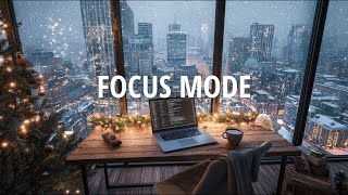 Winter Night Coding Ambience — 8H Deep Focus Minimal Techno • Snowy City Lights View