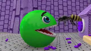 Pacman colors as he finds the giant bee in the castle and travels down a magic slide -wow