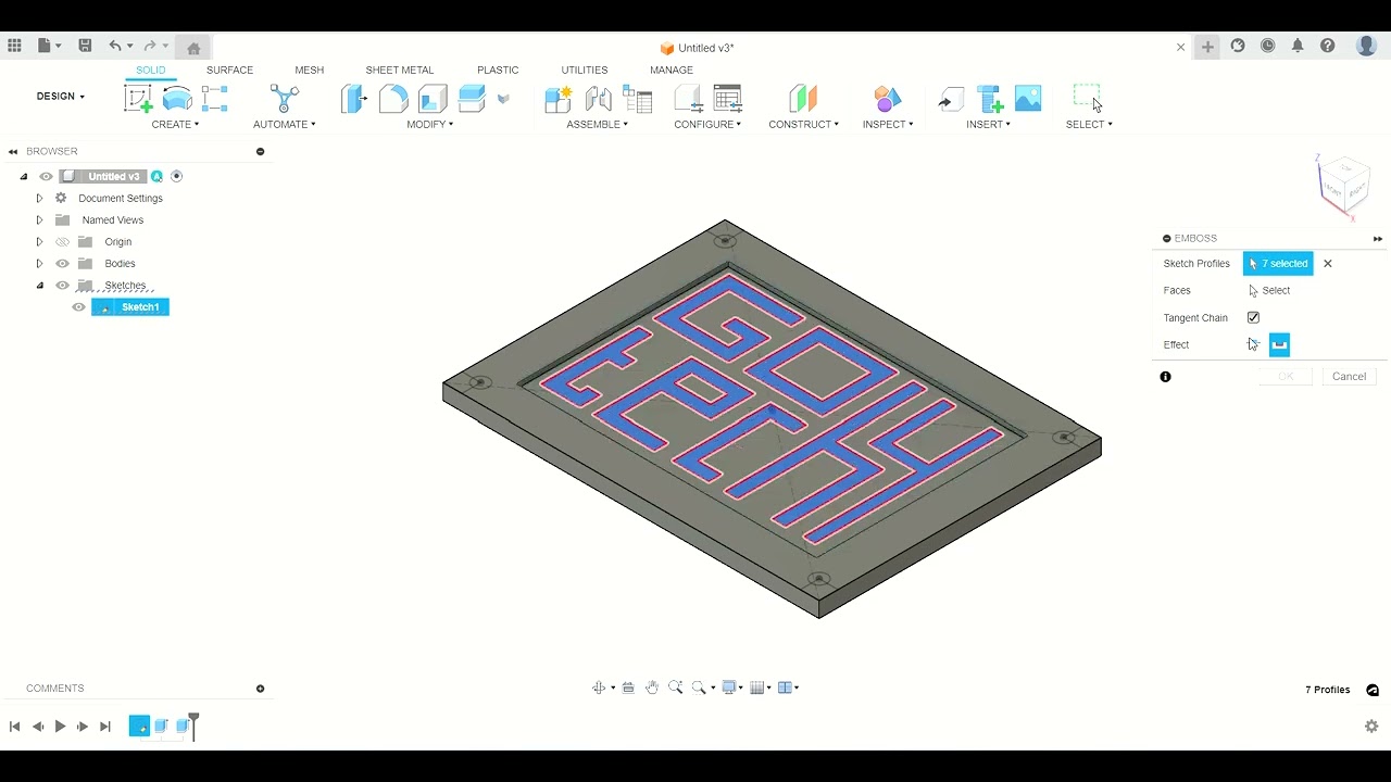(Les 2) Basis Cursus v2.0 - 3D - Fusion 360 - Extrude & Emboss