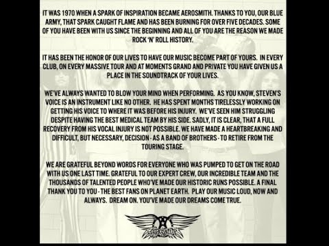 AEROSMITH have announced their retirement from touring