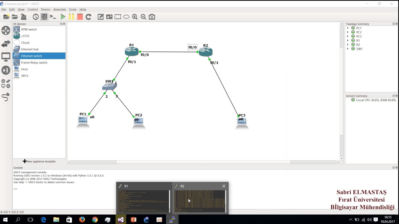 Gns router configure,Fastethernet router bağlantısı