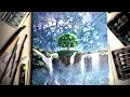 #044 Tree of life acrylic pour with waterfalls -fluid art painting tutorial with emblishement