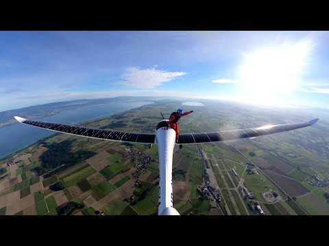 World's first parachute jump from solar-powered plane