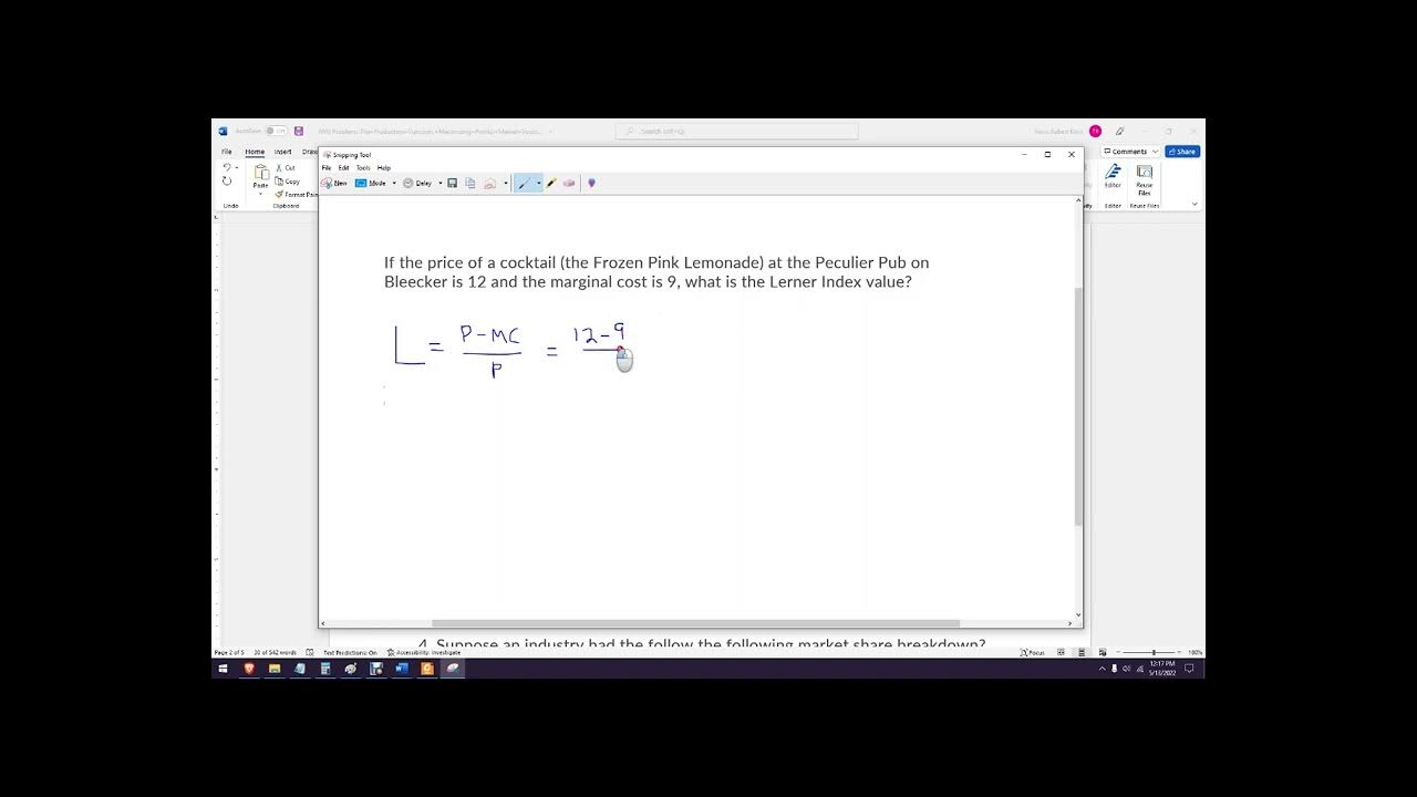 How to find the Lerner Index Value given P and MC YouTube