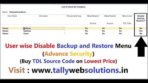 (Buy TDL Source Code Only Rs 50) User wise Disable Backup Restore Menu Security in Tally Prime