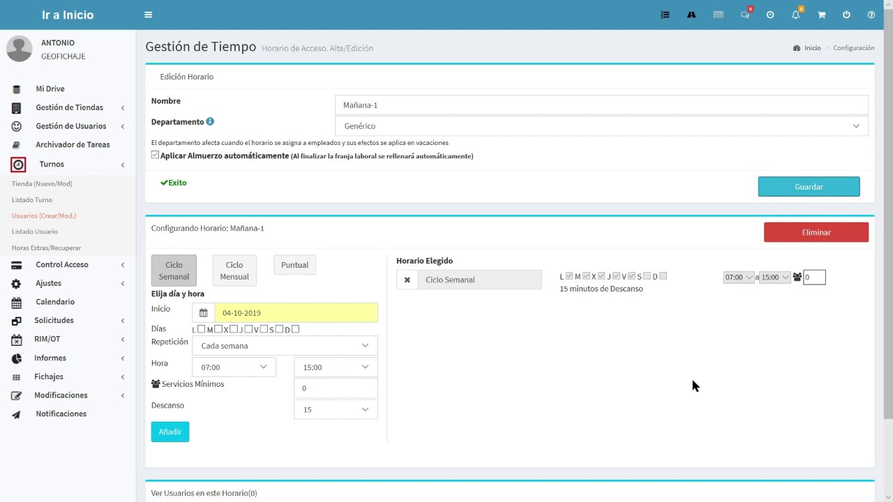 Crear Turnos - Formación. Control de presencia