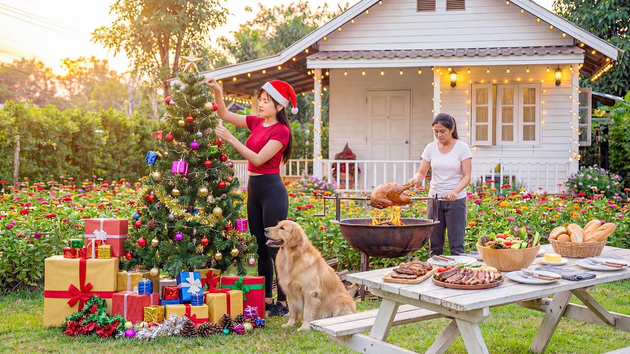 Timelapse -🎄 Christmas Tree Decoration + Cozy Roasted Chicken Feast | Merry Christmas