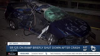 Rollover crash briefly shuts down freeway ramp in La Mesa