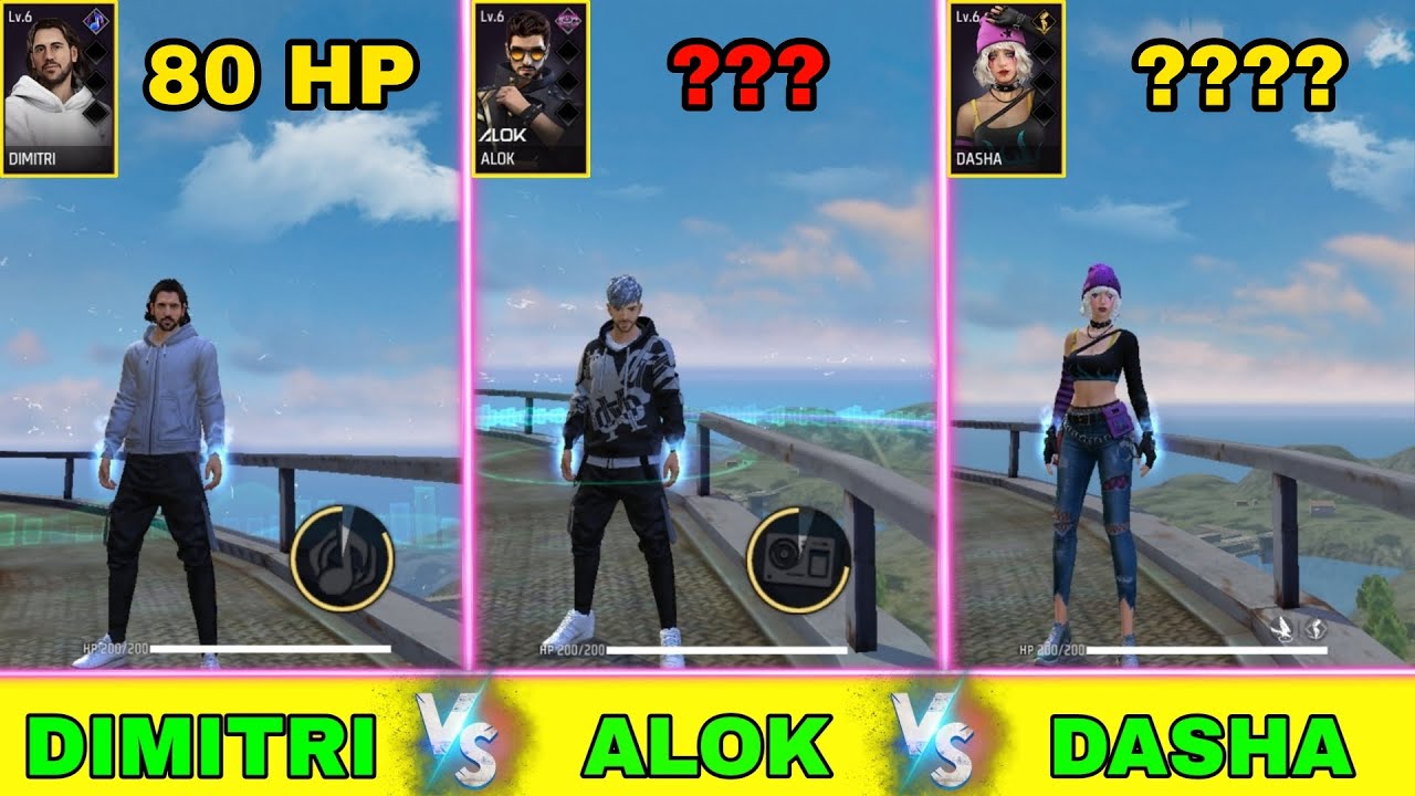 DIMITRI VS ALOK VS DASHA ABILITY TEST FREE FIRE