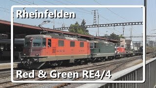 Red & Green RE4/4 with mixed cargo train through Rheinfelden!