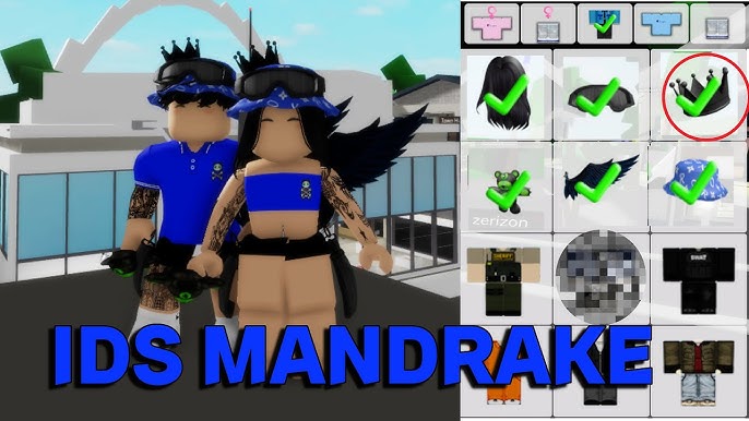 IDEIAS DE SKINS MANDRAKE +CÓDIGOS DE ID DE ROUPA E ACESSÓRIOS PARA  BROOKHAVEN 🏡 RP ROBLOX🤩 