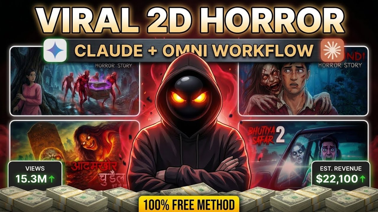 Zero Cost. Viral 2D Horror Stories Channel With AI in 2026 .100% Free