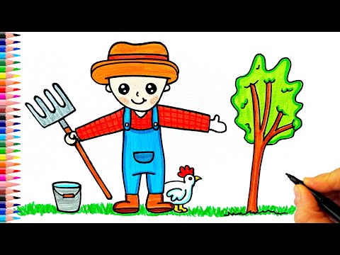 Çiftçi Çizimi 👨‍🌾🏡 Çiftlik Çizimi - Çiftçi Nasıl Çizilir? - Farmer Drawing - How To Draw a Farmer