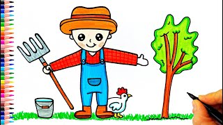 Çiftçi Çizimi 👨‍🌾🏡 Çiftlik Çizimi - Çiftçi Nasıl Çizilir? - Farmer Drawing - How To Draw a Farmer