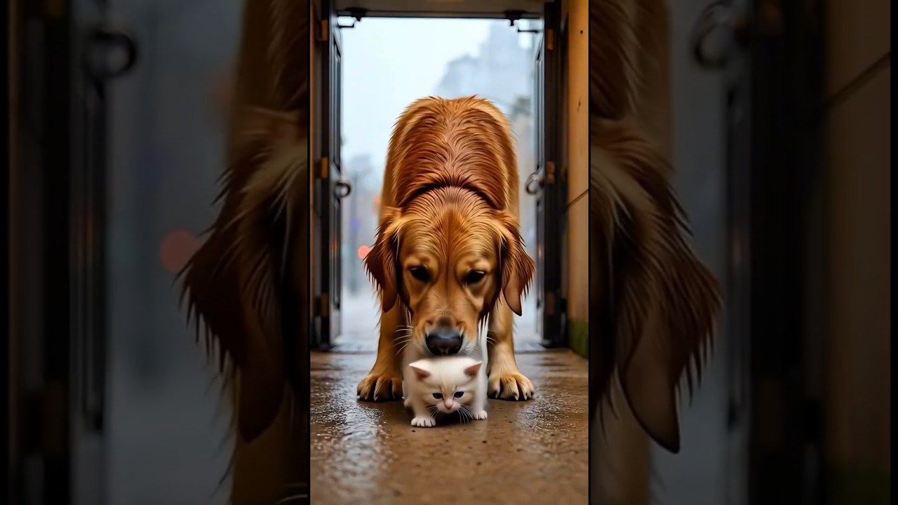 Golden Retriever Rescues Abandoned Kitten in the Rain 🐶🐱