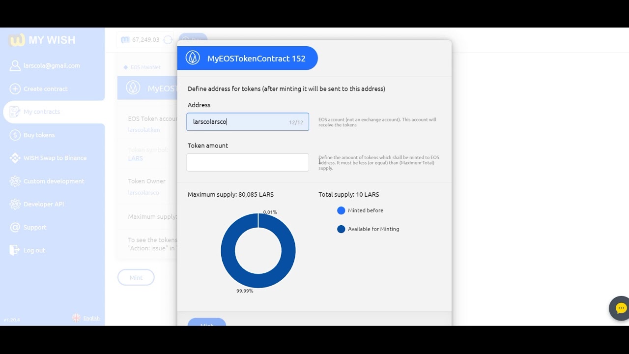 That's how to mint EOS tokens via Scatter