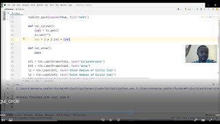 A GUI program which Computes the Area and Circumference of a Circle in Python using tkinter.