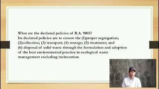 R.A. 9003 or the Ecological Solid Waste Management Act