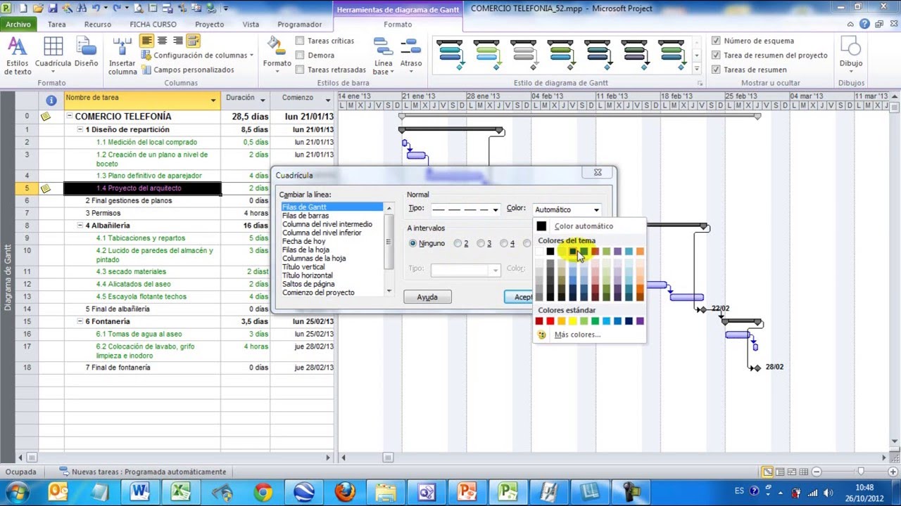 MS PROJECT 2010-2013-2016: FORMATO DEL DIAGRAMA DE GANTT 