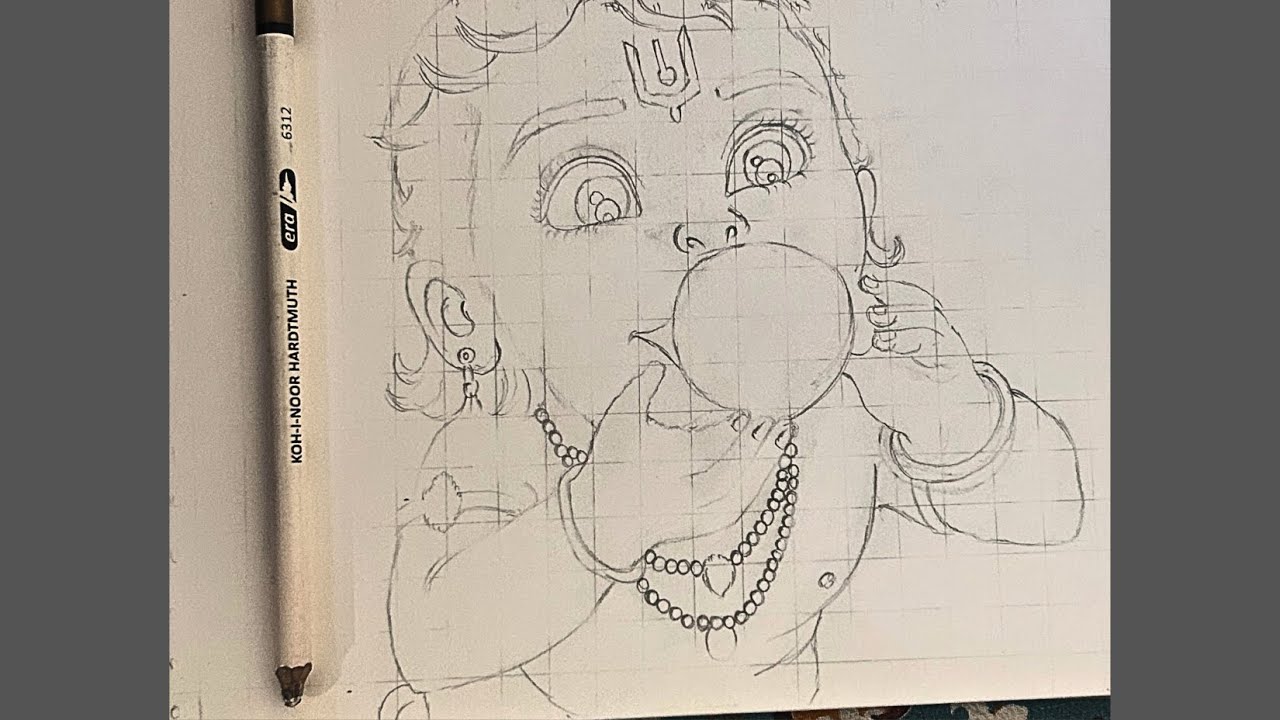 Cute Baby Hanuman Drawing by Pencil for Beginners | Part 1 Outlines using Grid Method | Easy Drawing