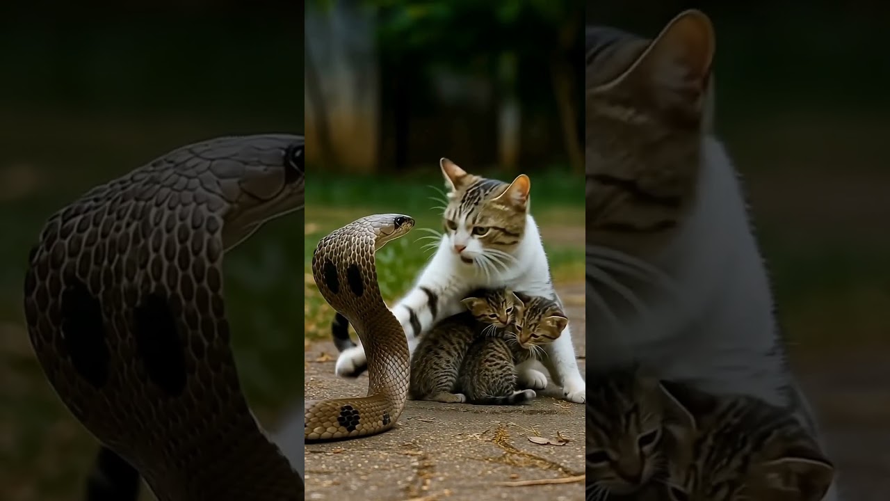Cat Protects Kittens From Snake Attack!