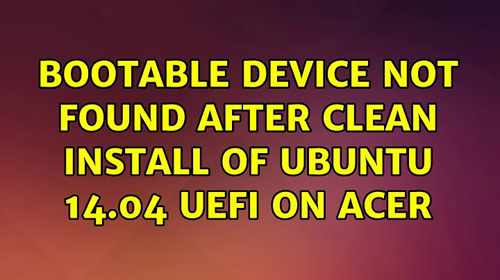 Ubuntu: Bootable device not found after clean install of Ubuntu 14.04 UEFI on Acer