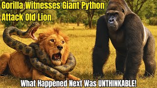 Old Lion Attacked by Giant Python — But What the Gorilla Did Next Left the Whole World Stunned!