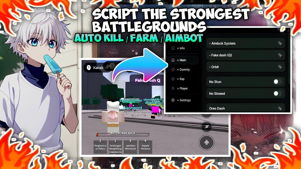 SCRIPT THE STRONGEST BATTLEGROUNDS AUTO FARM AUTO KILL AUTO ABILITY AIMBOT PC | MOBILE WORK ...