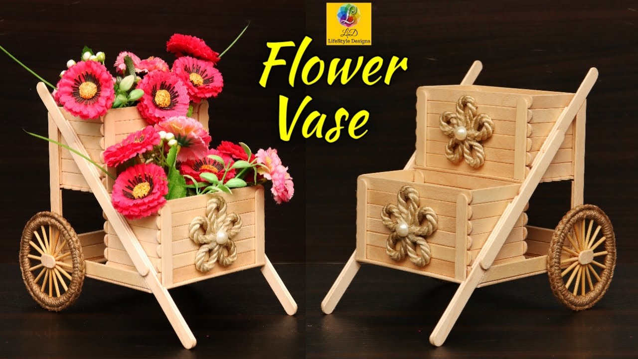 Flower vase decoration idea with jute and Popsicle Sticks | Best of Waste Home Decor idea with Jute