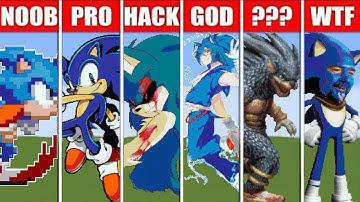 PIXEL ART (NOOB VS PRO VS HACKER VS GOD) SONIC THE HEDGEHOG IN MINECRAFT