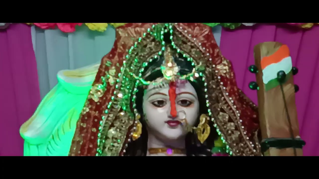 saraswati puja decoration, ankho me bas gai chhabi maa tumbri
