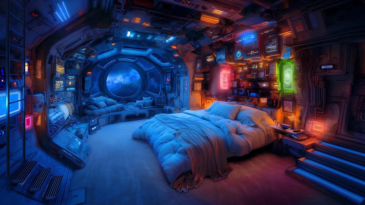 it's a lofi night drifting through deep space with soft cosmic hum for sleep, study, unwind 4K