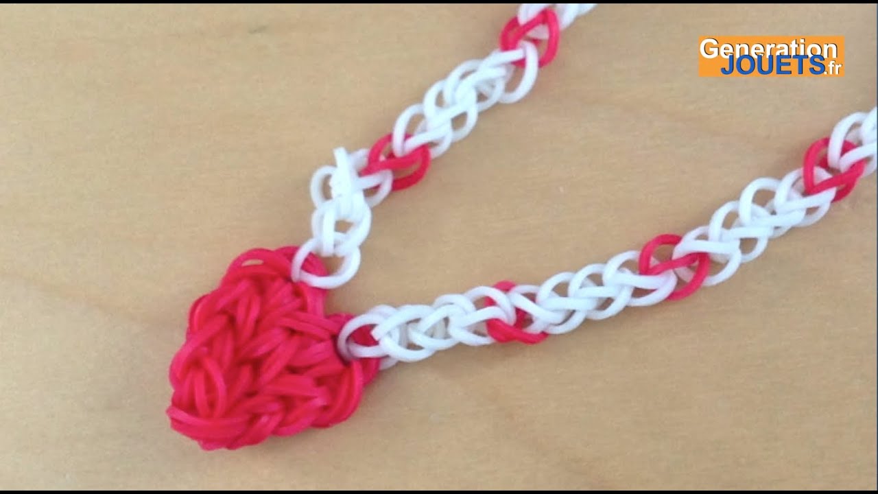 Créer un collier avec pendentif coeur Rainbow Loom en français - YouTube
