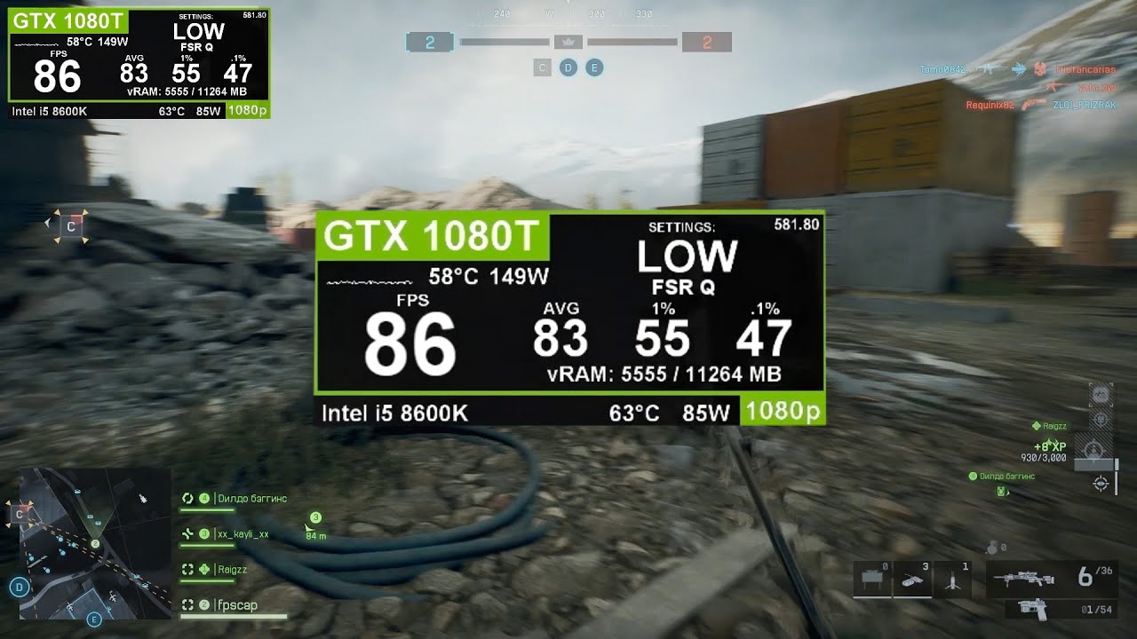 Battlefield 6: GTX 1080 TI + Intel i5 8600K LOW AA vs FSR Q vs Frame Gen 1080p 
