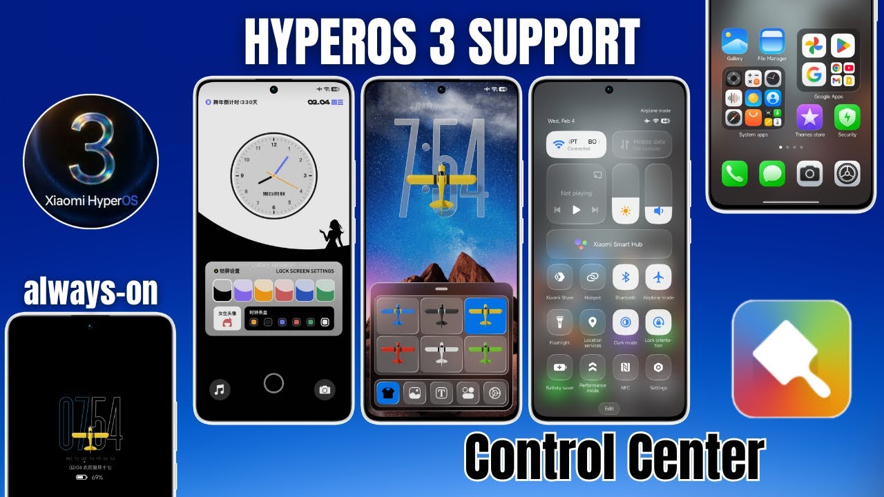 Глобальная поддержка HyperOS 3 — новый красивый китайский пакет тем оформления с функцией постоян...