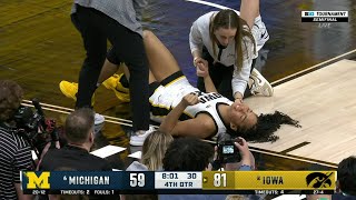 Stuelke Hurts Ankle After Scoring On Caitlin Clark's Dime, Crowd Chants Her Name | Iowa vs Michigan